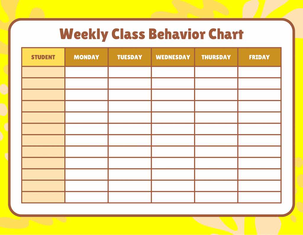 Printable Weekly Class Behavior Chart