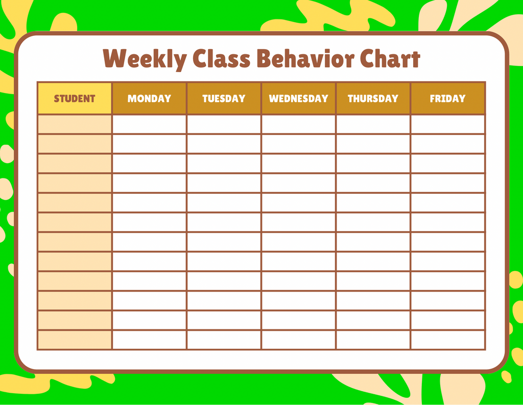 Printable Weekly Class Behavior Chart