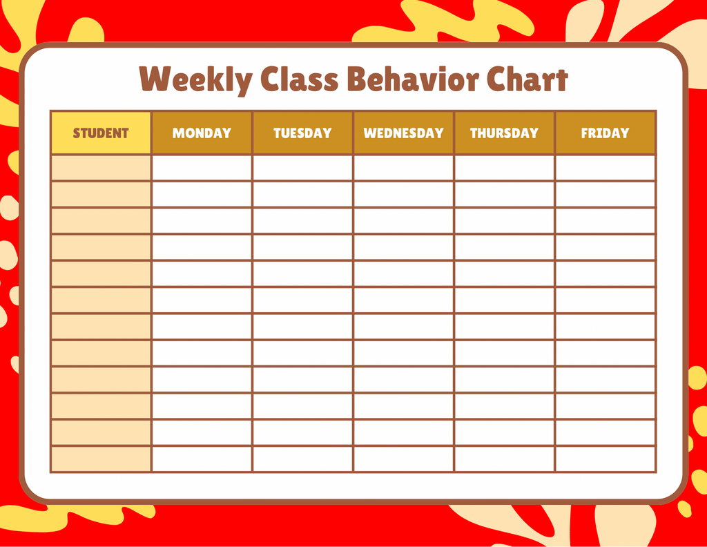 Printable Weekly Class Behavior Chart